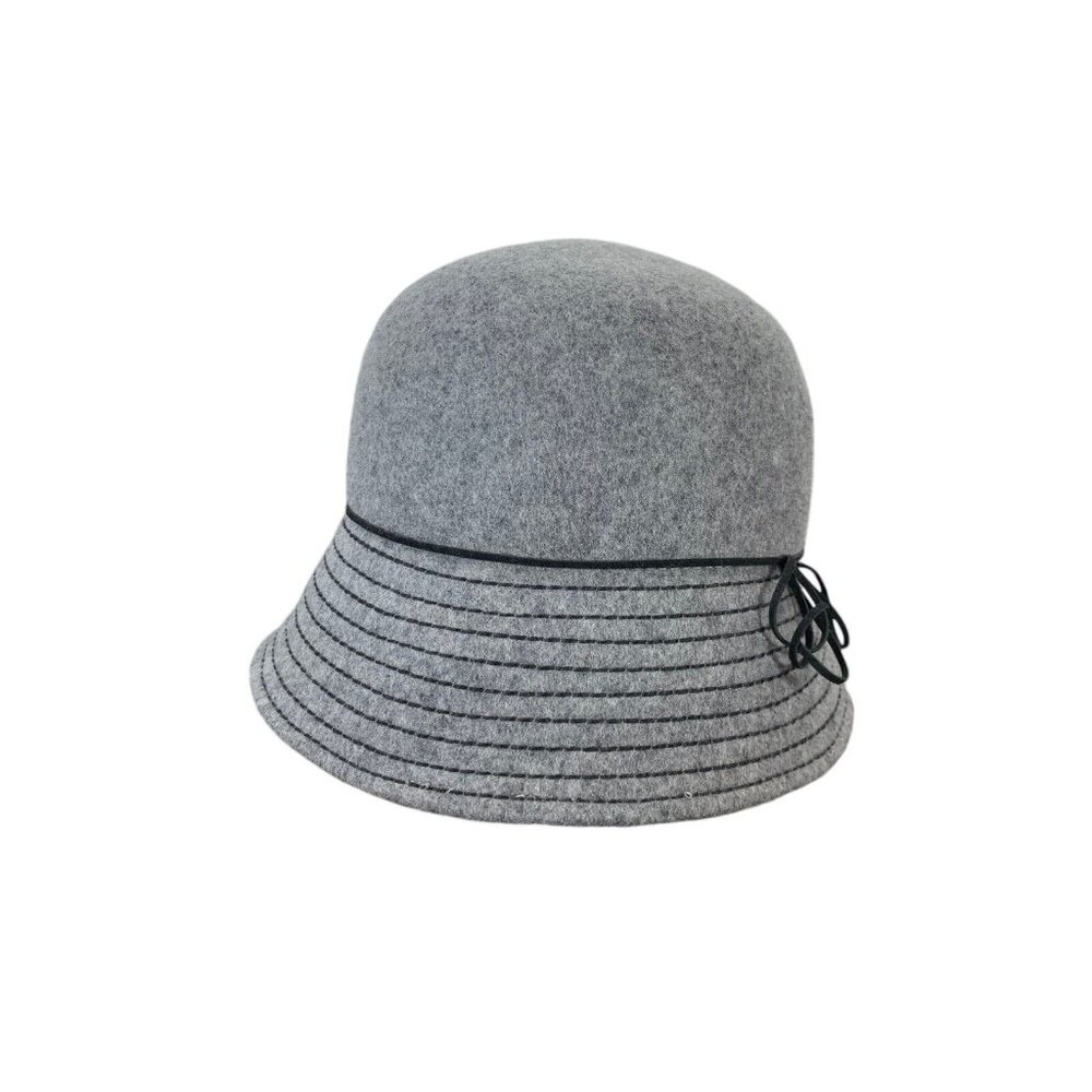 Wool Bucket Hat Brimmed Cap Gray Wool 24" Delux